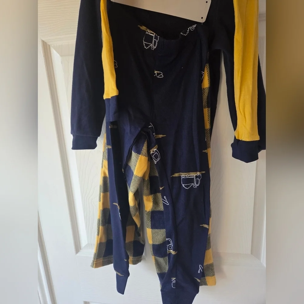 Carter's Boy's Pajamas Construction Set 4pcs NWT Navy and Yellow - Picture 3 of 6